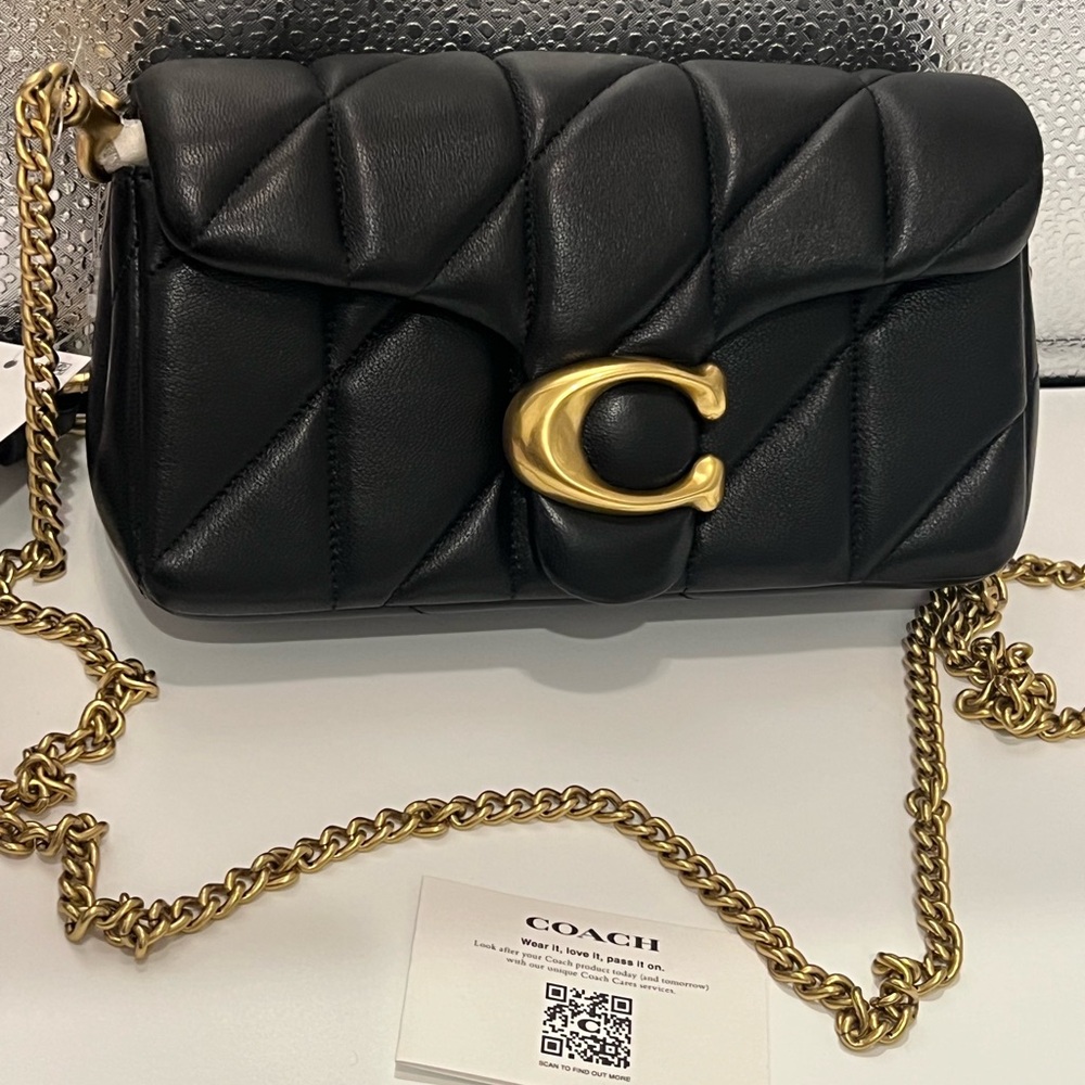Coach Tabby 19 Wristlet Black Quilted Crossbody Bag with Gold Chain - Picture 3 of 4